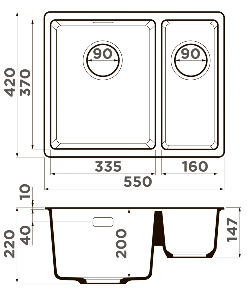 Omoikiri Kata 55-2-U-ES, мойка, гранит, эспрессо