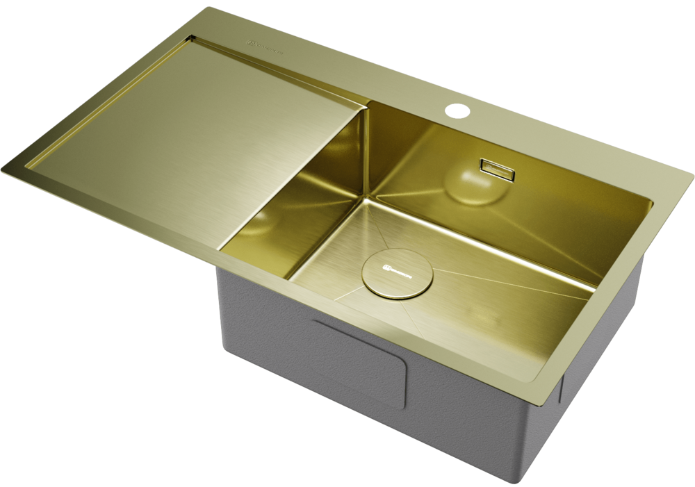 Omoikiri Akisame 86-LG-R Side , мойка, нержавеющая сталь/ светлое золото, чаша справа