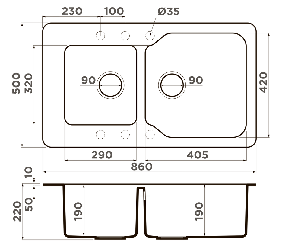 Omoikiri Maru 86-2-CH, мойка, гранит, шампань