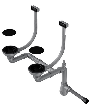 Omoikiri WK-2C-GB Арматура для двухчашевых моек с прямоугольными переливами, графит