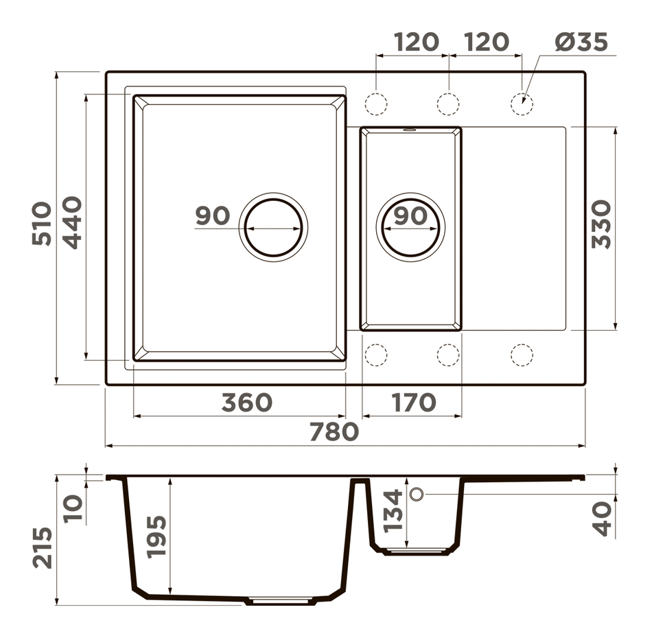 Omoikiri Daisen 78-2 SA, мойка, гранит, бежевый