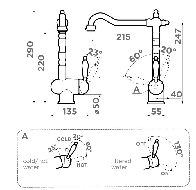 Omoikiri Kyoto 2 Plus-SI, смеситель, античное серебро 