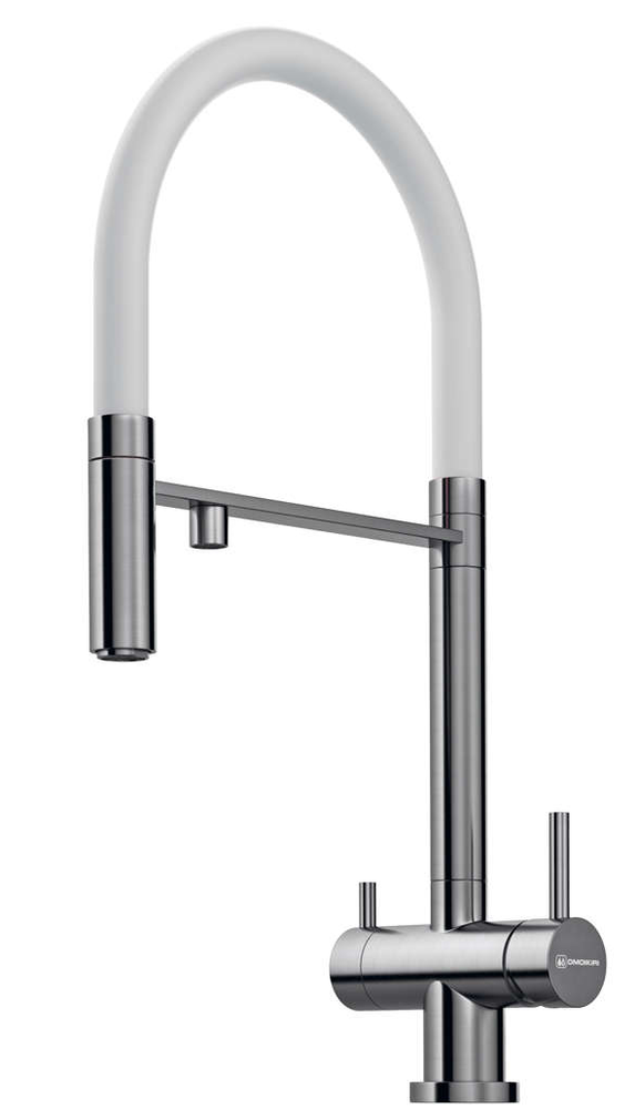 Omoikiri Kanto-BN-WH латунь/нерж. сталь/белый гибкий шланг