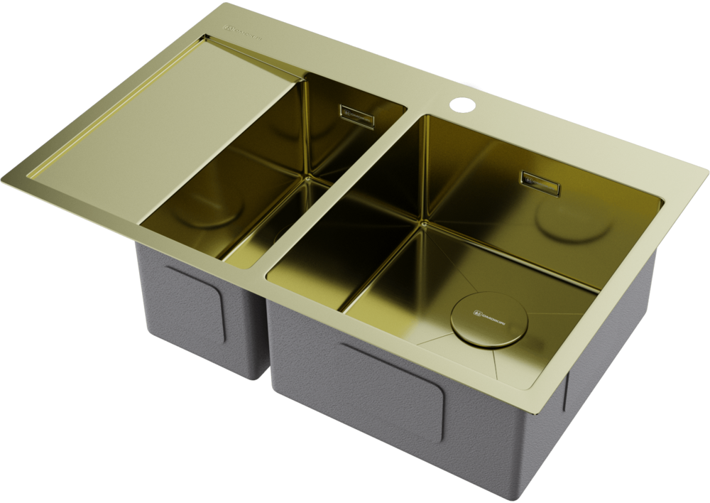 Omoikiri Akisame 78-2-LG-R, мойка, нержавеющая сталь/светлое золото, чаша справа  