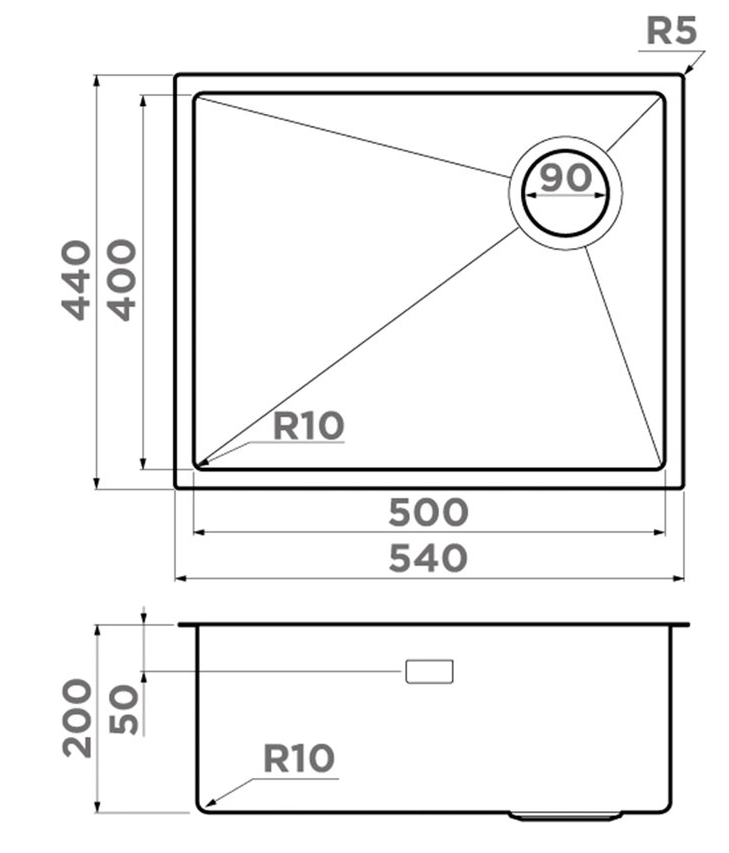 Omoikiri Taki 54-U/IF-GB Side SF, мойка, нержавеющая сталь/ графит