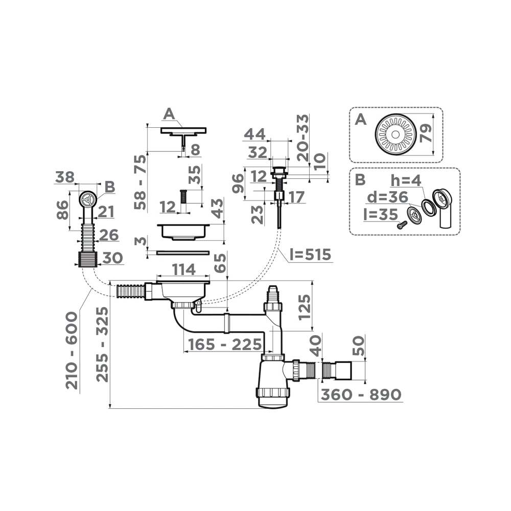 Omoikiri WK-1-R-AB-A Арматура для одночашевых моек, круглый перелив, кл.-авт, латунь
