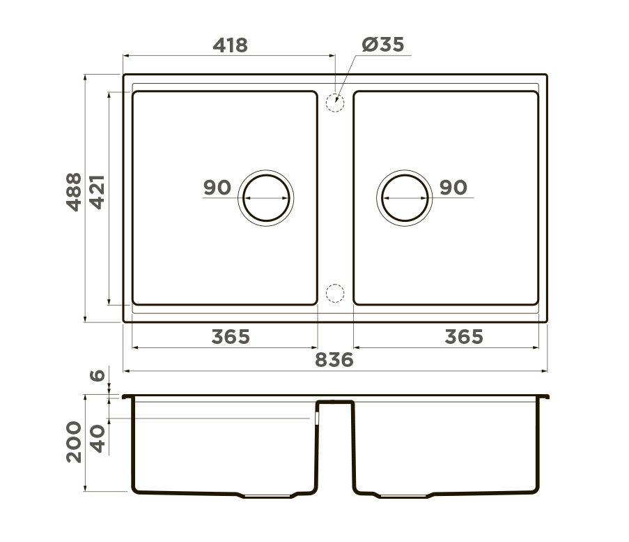 Omoikiri Kitagawa 83-2-U-WG, мойка, керамика, wind green