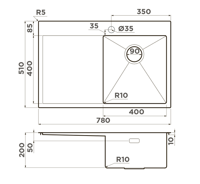 Omoikiri Akisame 78-GM-R, мойка, нержавеющая сталь/вороненая сталь, чаша справа