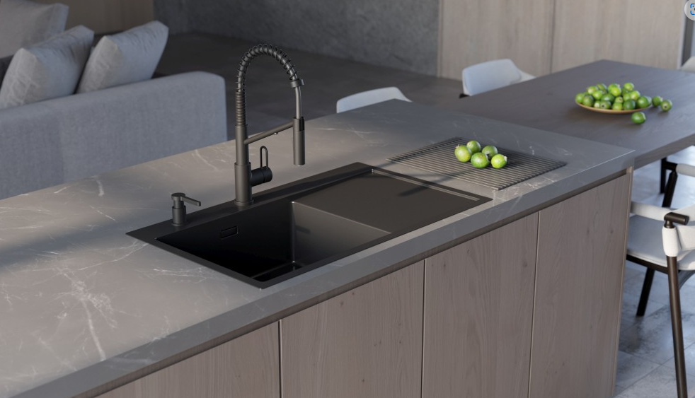 Omoikiri Akisame 86-GB-R Side , мойка, нержавеющая сталь/графит, чаша справа