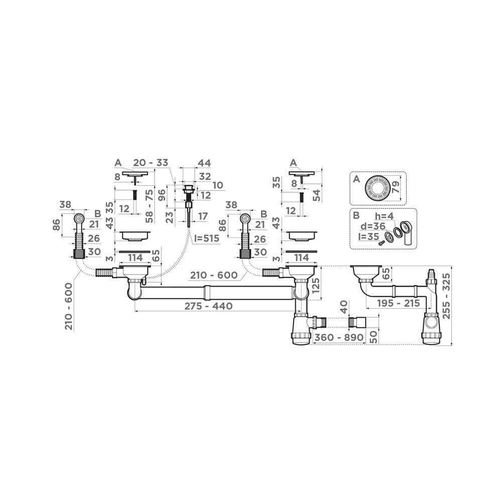 Omoikiri WK-2-R-IN-A Арматура для двухчашевых моек с круглым перелив, и кл. -авт. нержавеющая сталь