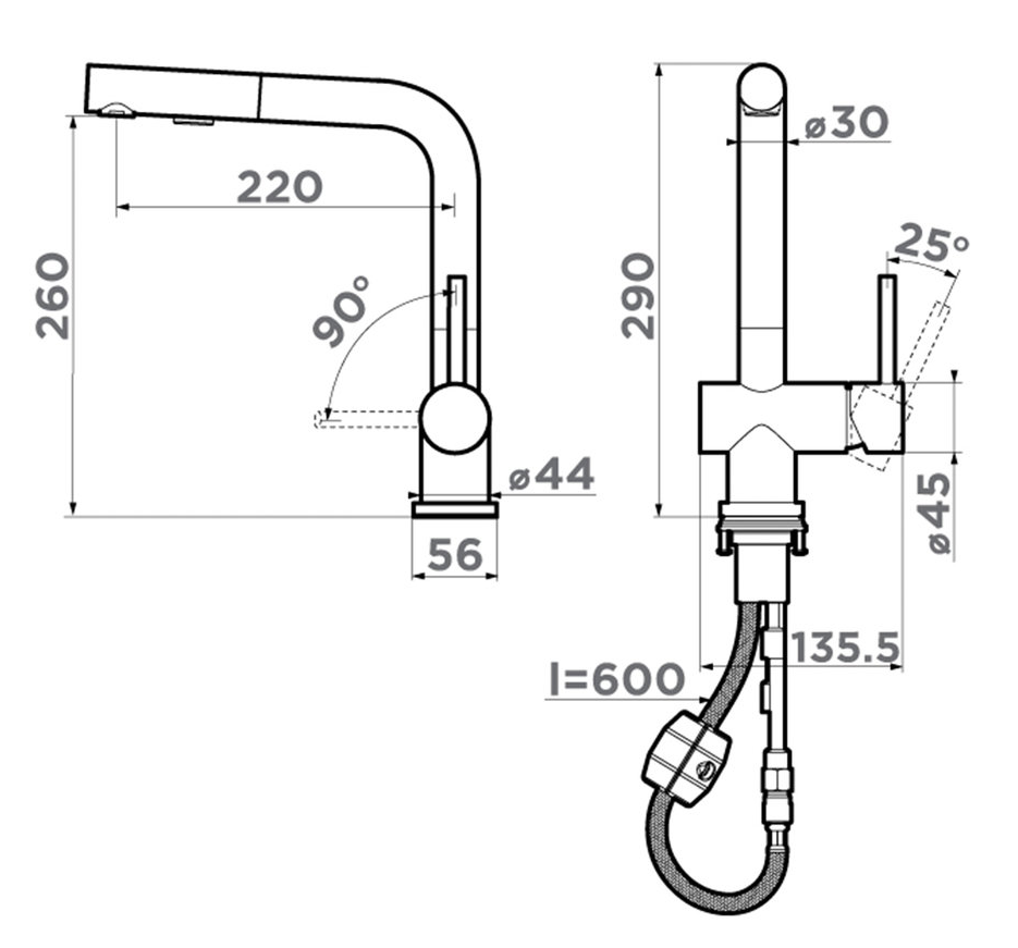 Omoikiri Koriyama-SB-BN, смеситель, нержавеющая сталь