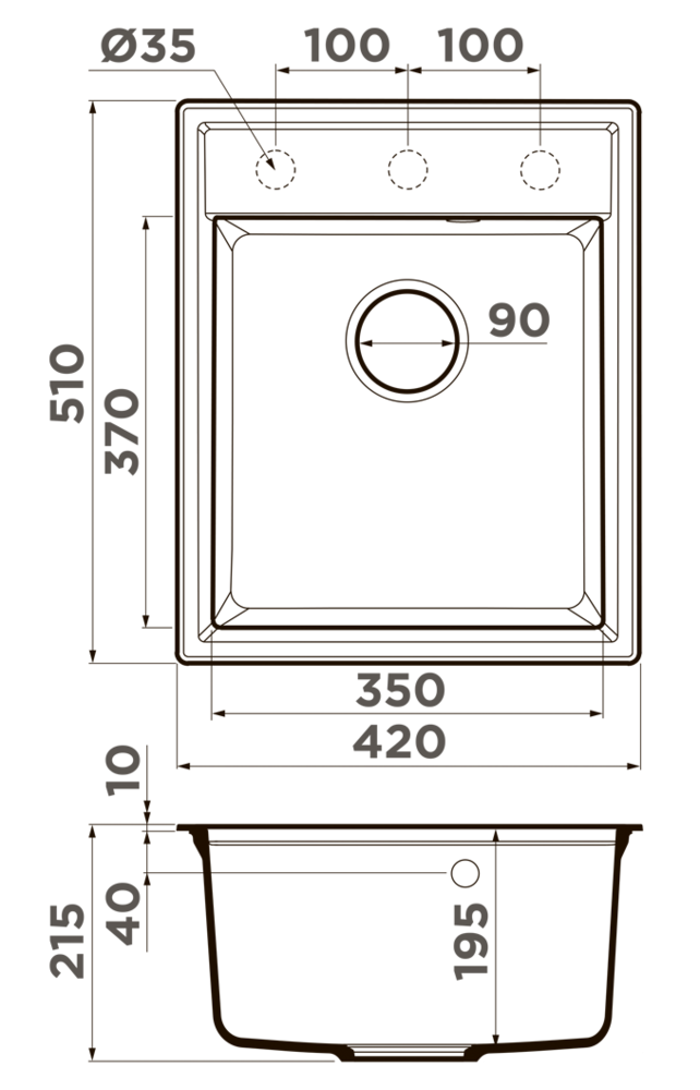 Omoikiri Daisen 42-ES, мойка, гранит, эспрессо