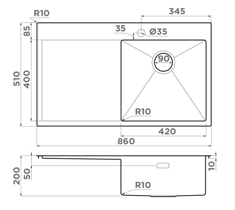 Omoikiri Akisame 86-IN-R, мойка, нержавеющая сталь, чаша справа