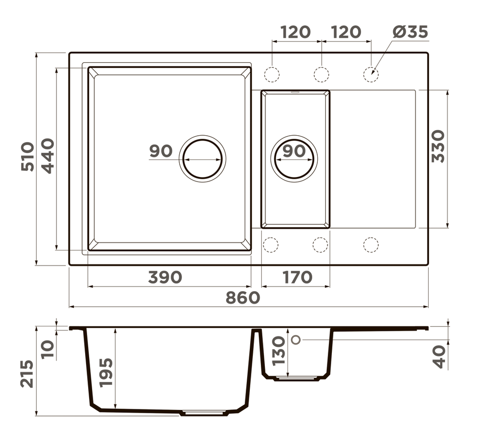 Omoikiri Daisen 86-2-PA, мойка, гранит, пастила