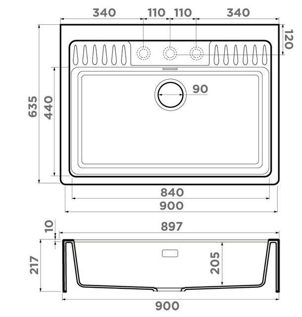 Omoikiri Kinokawa 90-GB, мойка, керамика, графит