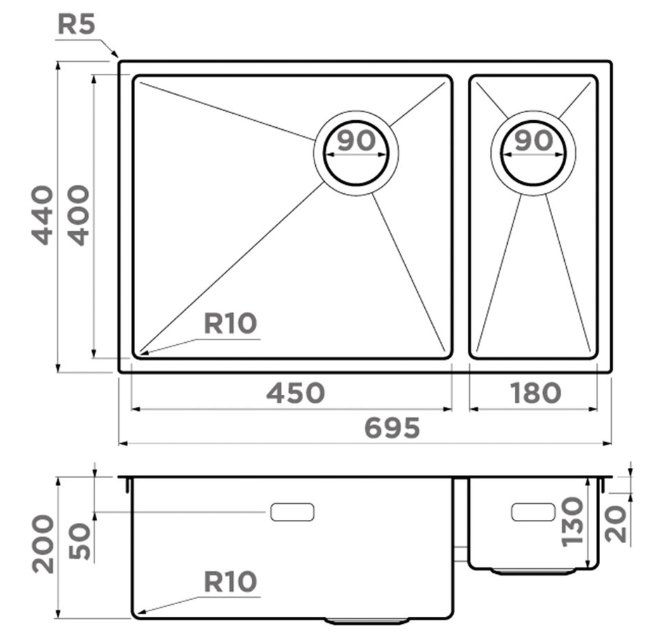Omoikiri Taki 69-2-U/IF-IN-L Side, мойка, нержавеющая сталь, чаша слева