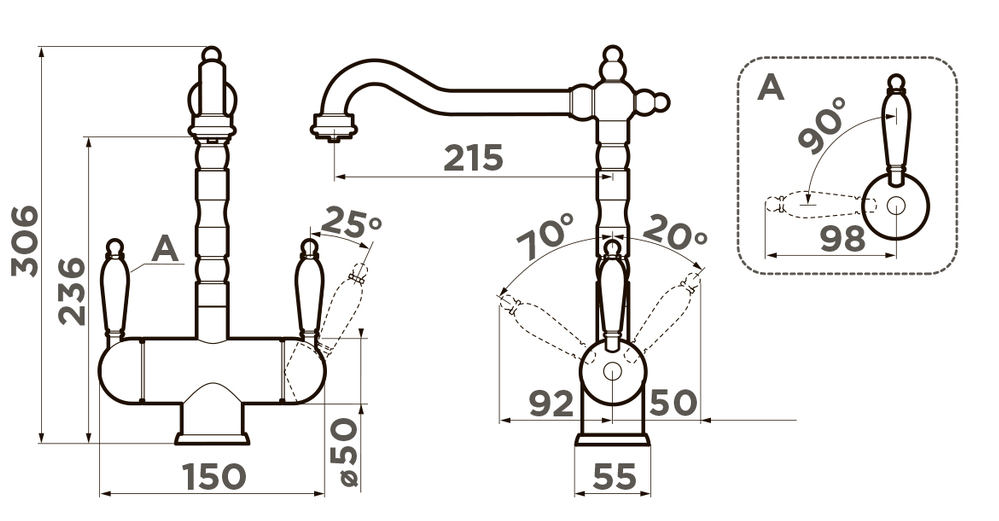 Omoikiri Amagasaki-SI, смеситель, серебро