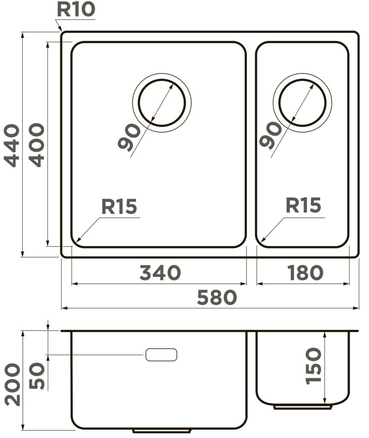 Omoikiri Tadzava 58-2-U/I-IN-L Ultra15, мойка, нержавеющая сталь, чаша слева