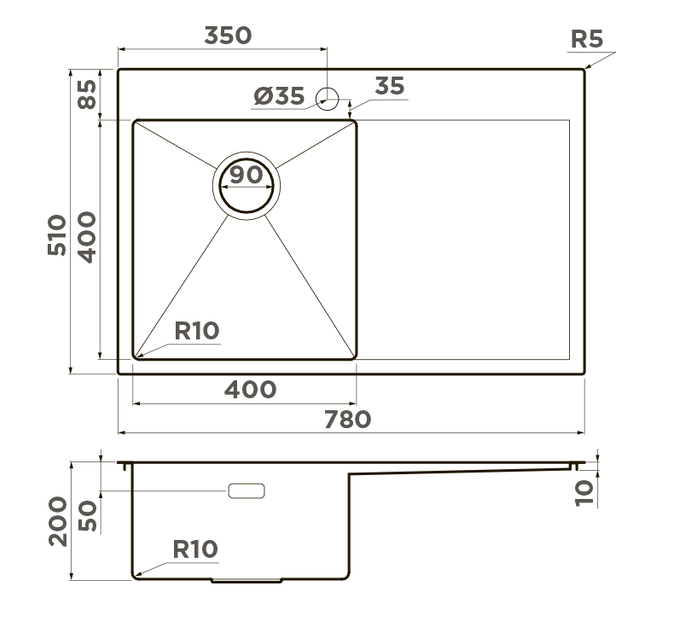 Omoikiri Akisame 78-LG-L, мойка, нержавеющая сталь/светлое золото, чаша слева