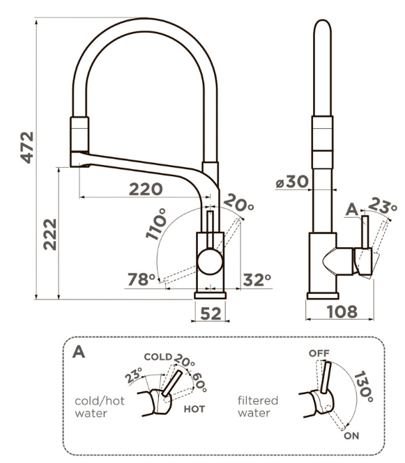 Omoikiri Sinto 2 Plus GB-BL, смеситель, графит