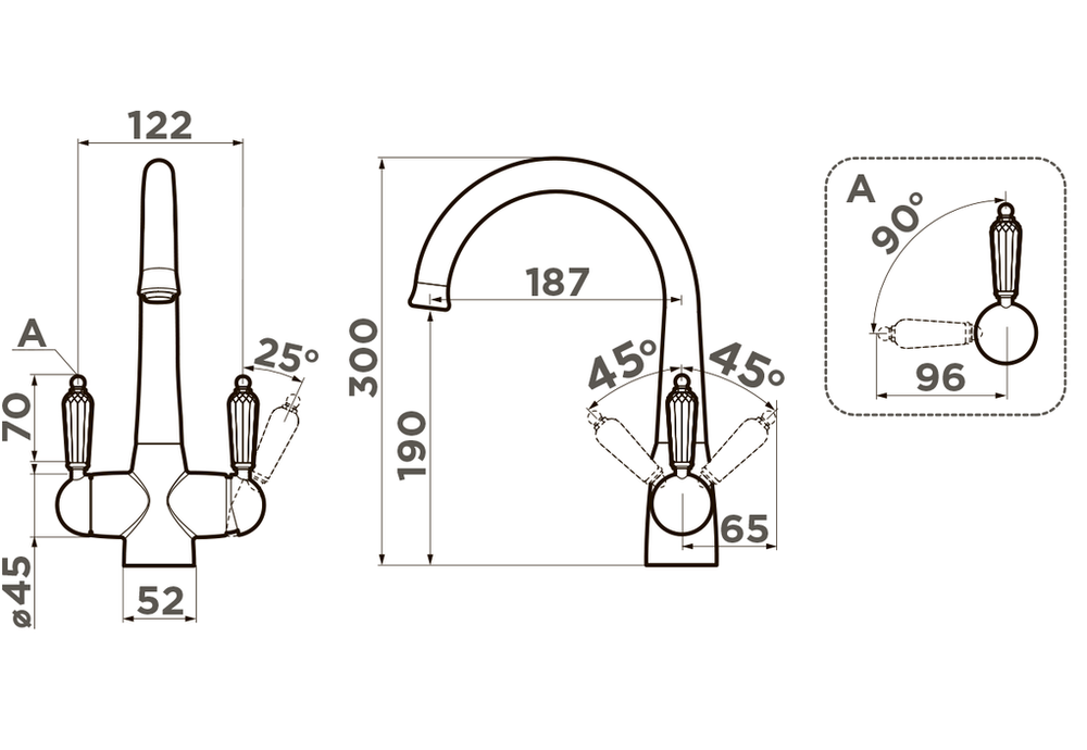 Omoikiri Okinawa-2-SI, смеситель, античное серебро, ручки смесителя - керамика
