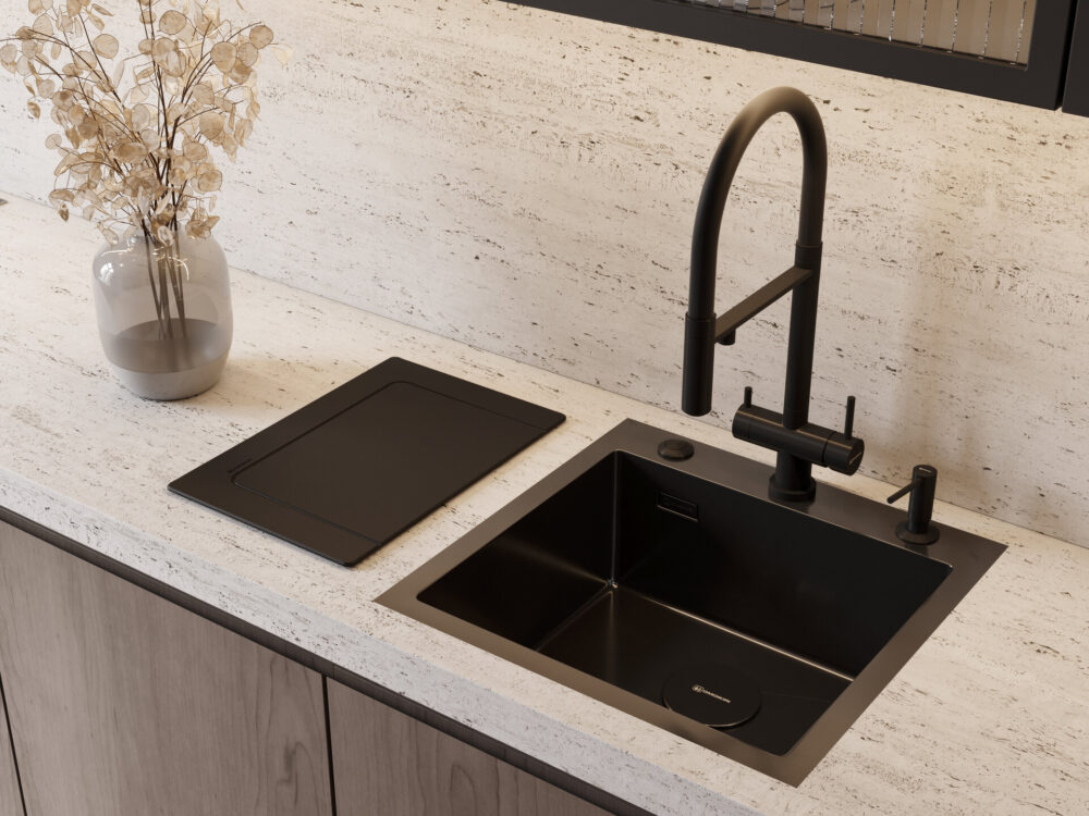 Omoikiri Kanto GB, смеситель, графит/черный гибкий шланг