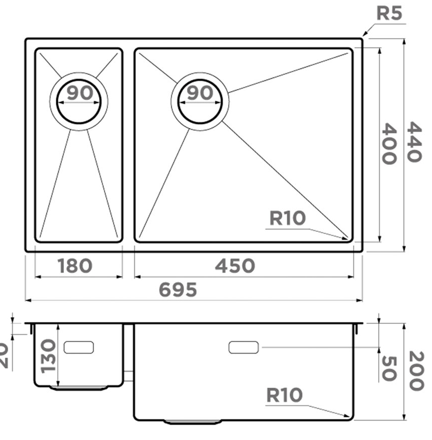 Omoikiri Taki 69-2-U/IF-IN-R Side, мойка, нержавеющая сталь, чаша справа