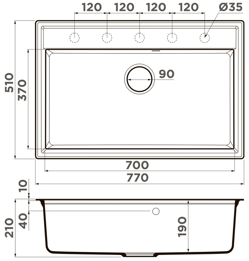 Omoikiri Daisen 77-ES, мойка, гранит, espresso