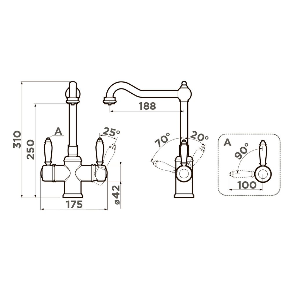 Omoikiri Tottori-AB, смеситель, латунь античная