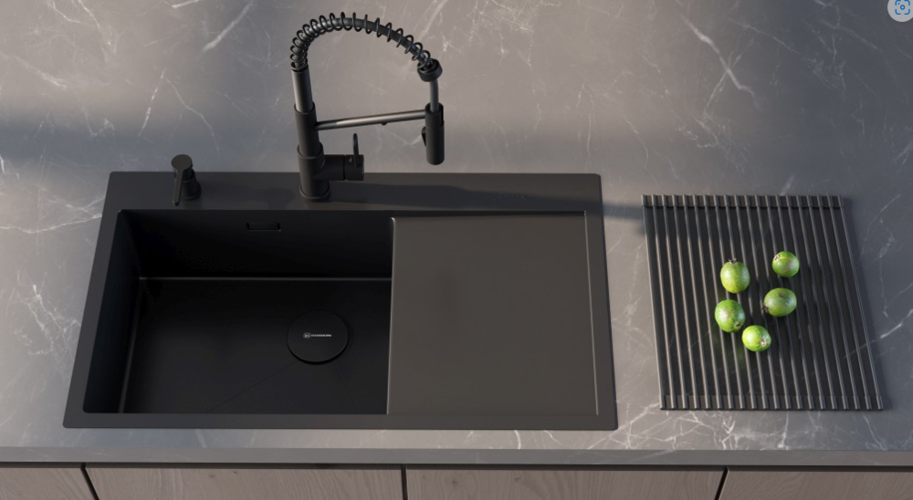 Omoikiri Akisame 86-GB-R Side , мойка, нержавеющая сталь/графит, чаша справа