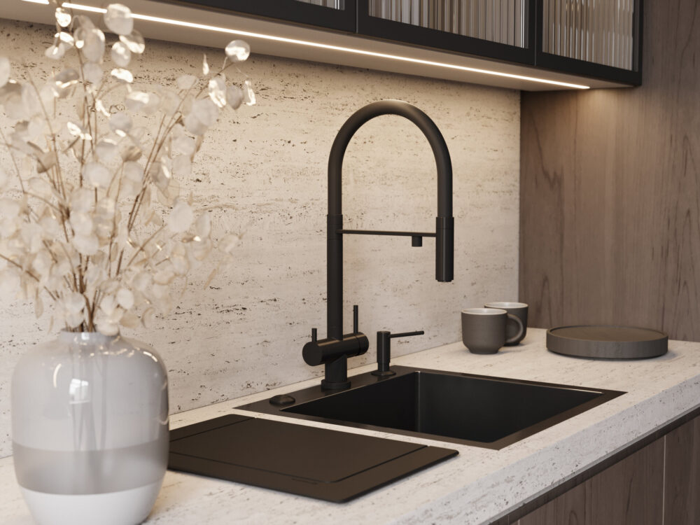 Omoikiri Kanto GB, смеситель, графит/черный гибкий шланг