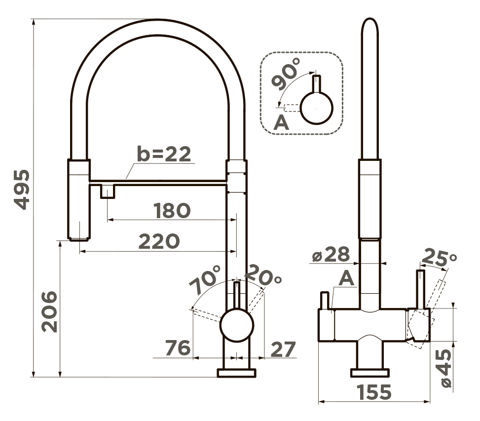 Omoikiri Kanto-GM-BL, смеситель, вороненая сталь/черный гибкий шланг