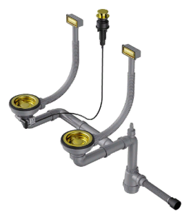 Omoikiri WK-2-LG-A Арматура для двухчашевых моек с прямоугольными переливами, светлое золото