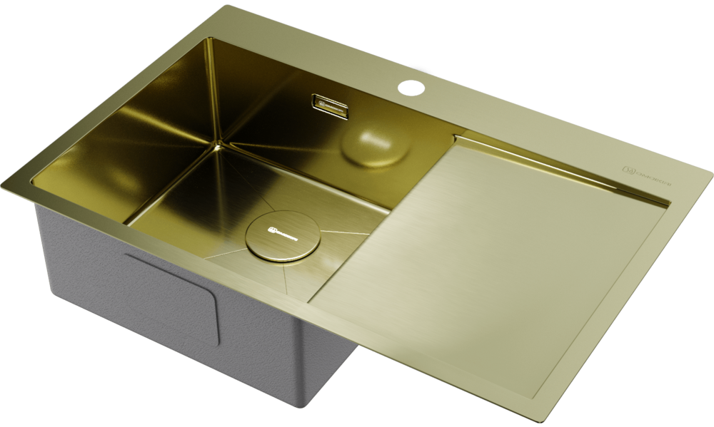 Omoikiri Akisame 78-LG-L, мойка, нержавеющая сталь/светлое золото, чаша слева