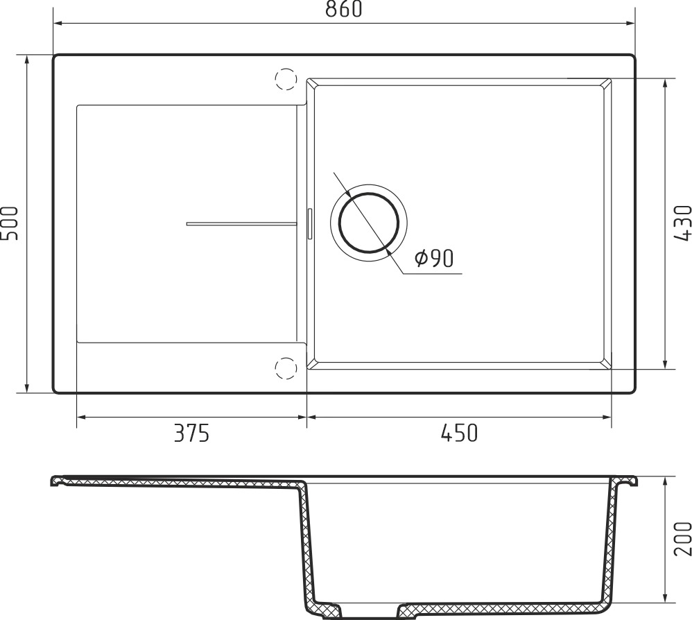 Rivelato LUMO LM-8650 nero, мойка, гранит, черный