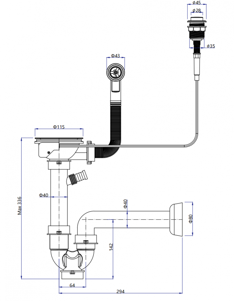 Rivelato 13PB2-P2 сливная арматура для одночашевых моек белый