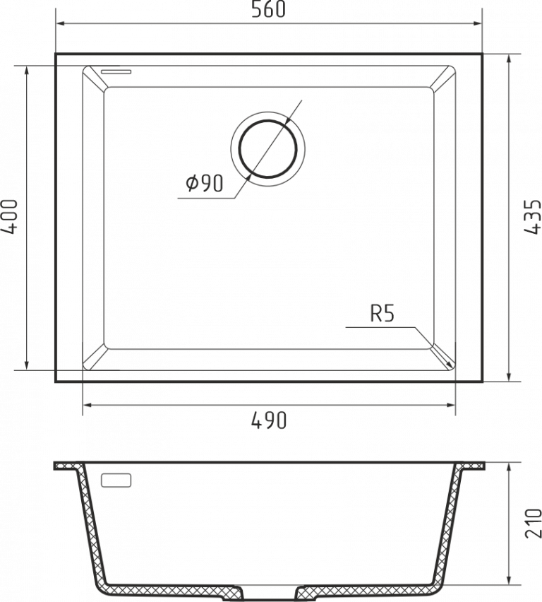 Rivelato STRIA SR-5649 calcestruzzo, мойка, гранит, темно-серый
