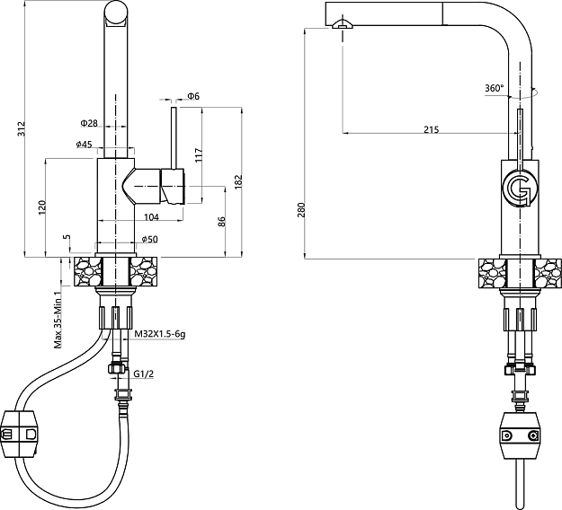Rivelato ALBANO 1573503 antracite/oro, смеситель, гранит, антрацит/золото