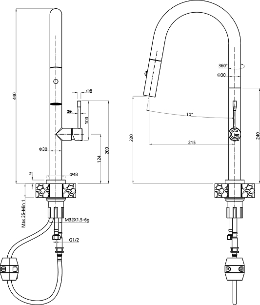 Rivelato ASTI 3972500 antracite/oro, смеситель, гранит, антрацит/золото