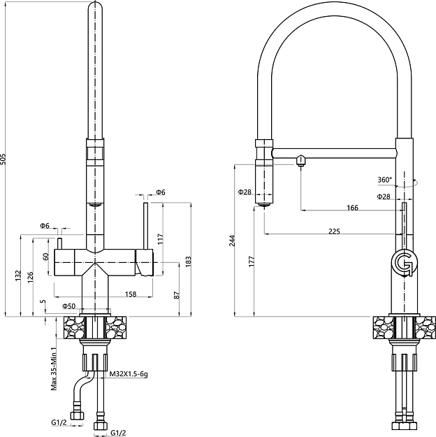 Rivelato ADRIA 1523517 antracite/oro, смеситель, гранит, антрацит/золото