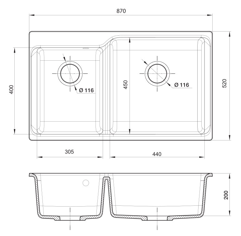 Rivelato AXEL X-90D brina, мойка, гранит, иней