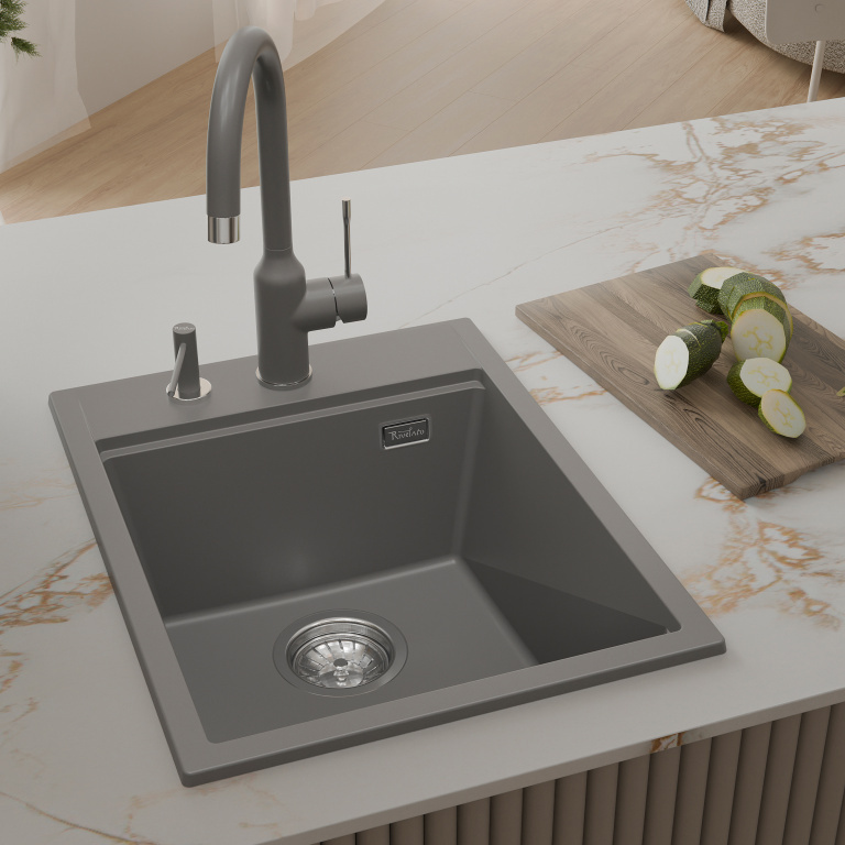 Rivelato TESORO TR-405 grigio metallizz, мойка, гранит, серый металлик