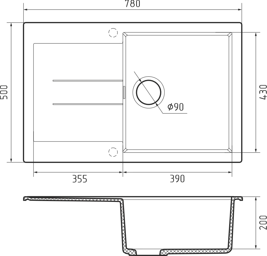 Rivelato LUMO LM-7850 nero, мойка, гранит, черный