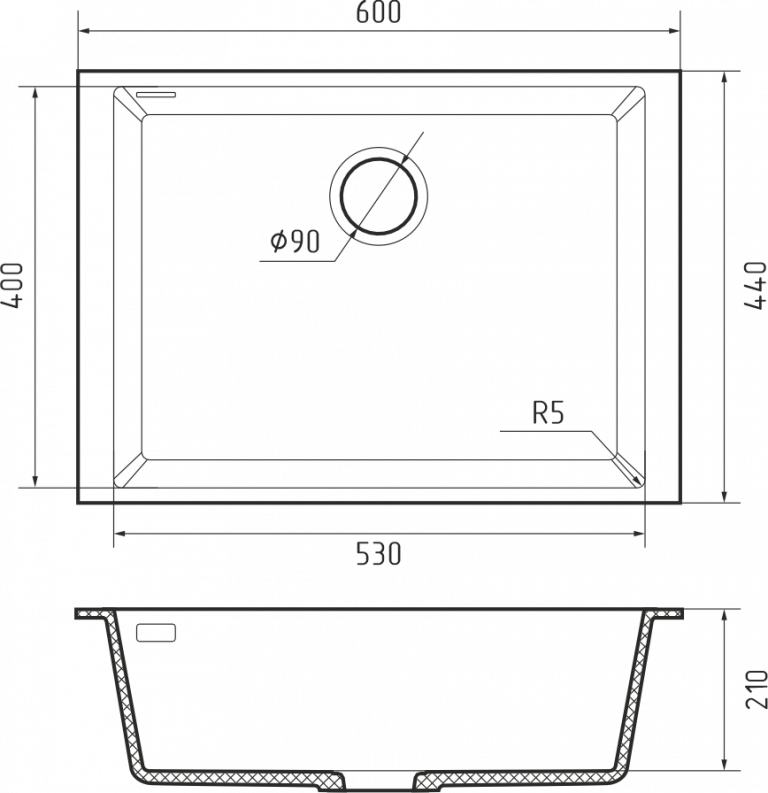 Rivelato STRIA SR-6053 calcestruzzo, мойка, гранит, темно-серый