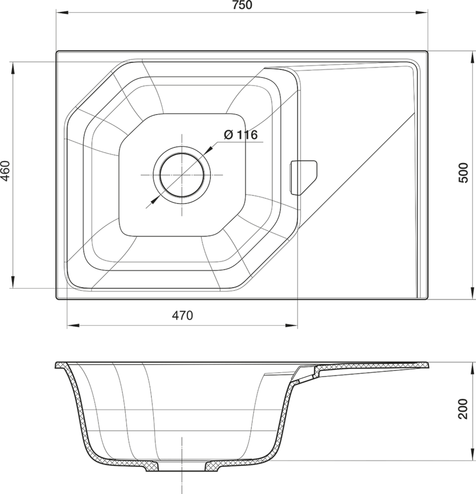 Rivelato LOCUS LS-75 nero, мойка, гранит, черный