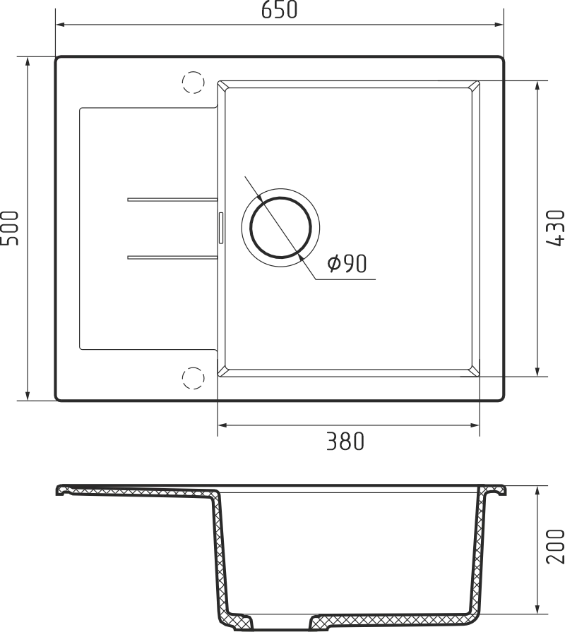 Rivelato LUMO LM-6550 titanio, мойка, гранит, серый
