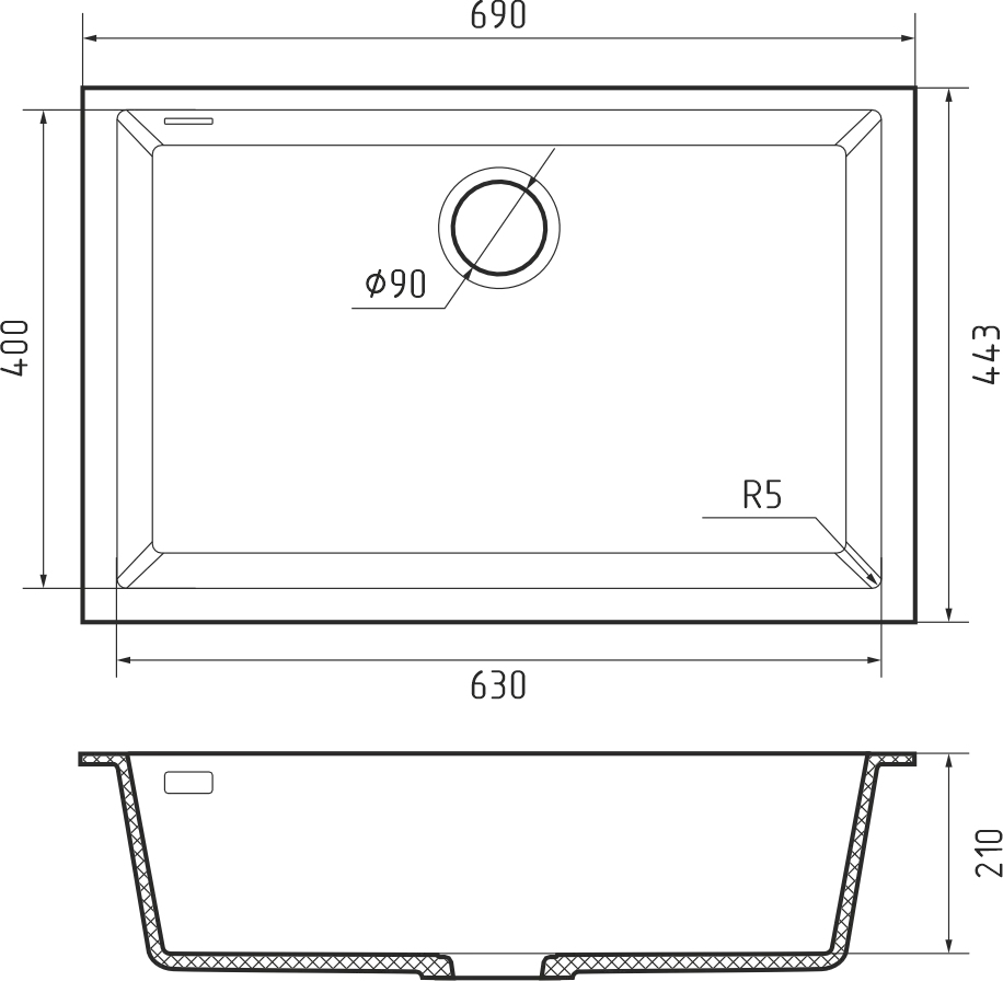 Rivelato STRIA SR-6963 calcestruzzo, мойка, гранит, темно-серый
