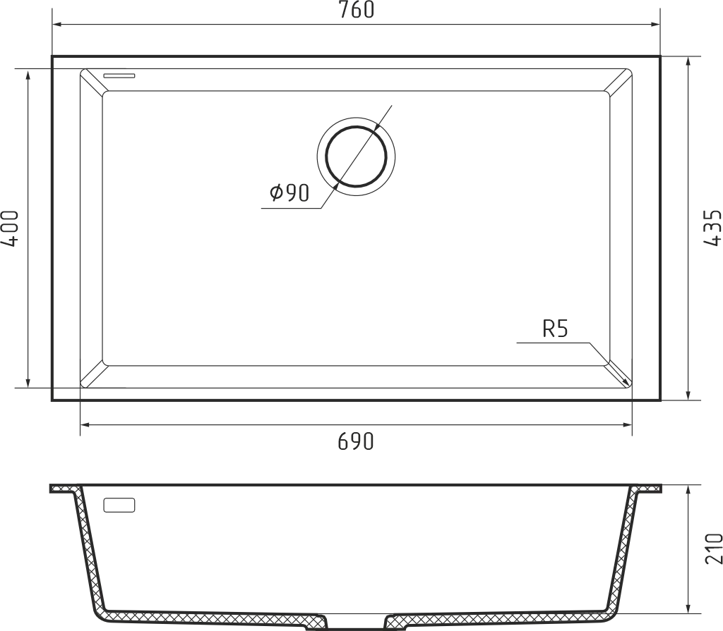 Rivelato STRIA SR-7669 grigio puro, мойка, гранит, серый