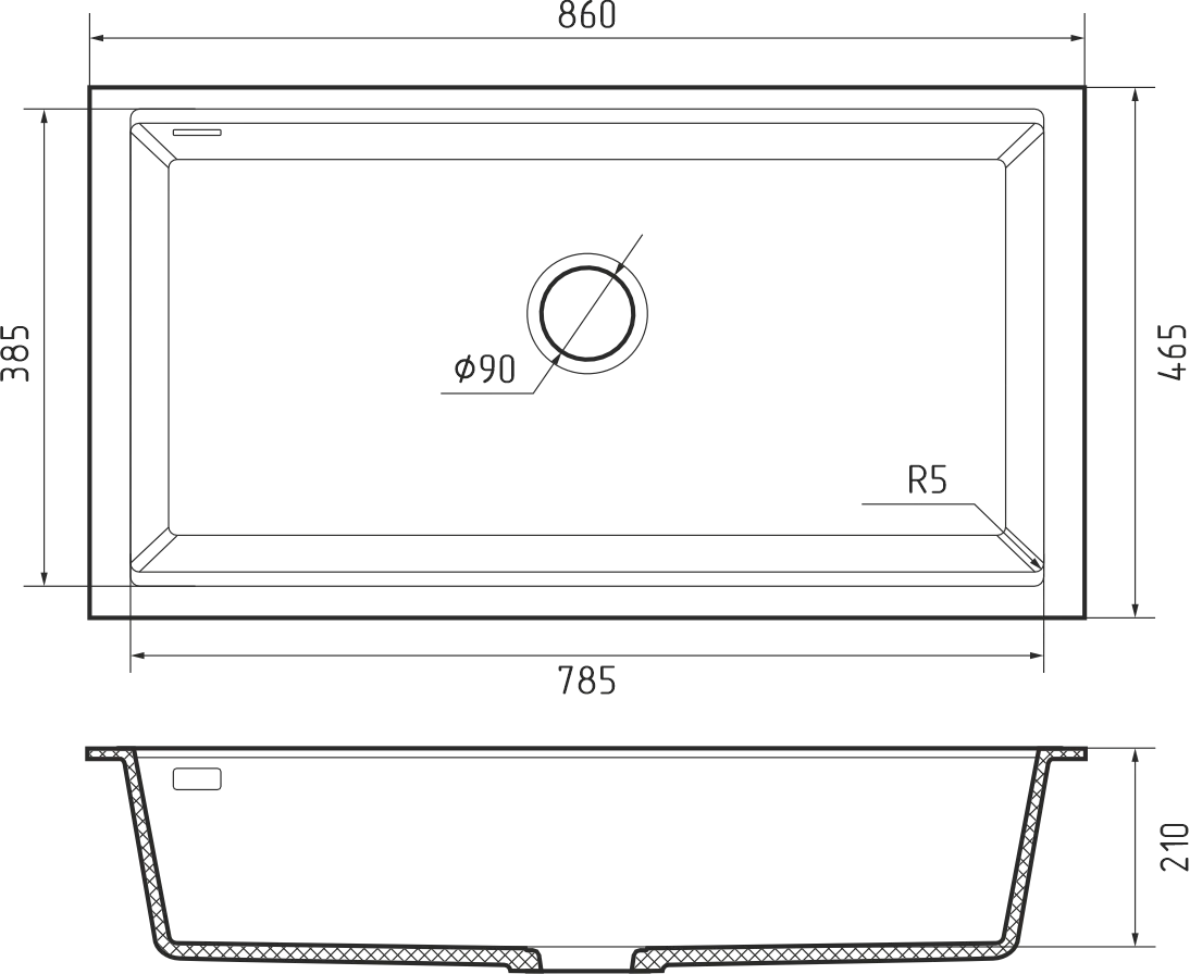 Rivelato STRIA SR-8679 calcestruzzo, мойка, гранит, темно-серый
