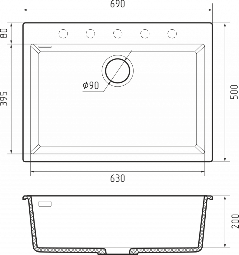 Rivelato ZENO ZN-6950 calcestruzzo, мойка, керамика, темно-серый